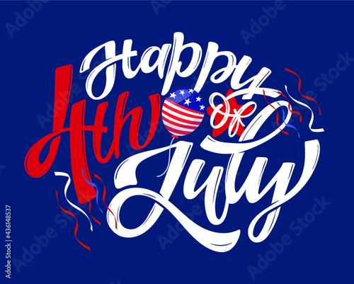 Text 4th of July. Independence Day vector lettering typography for postcard, card, banner. Celebration calligraphy. US military armed forces typography concept . National poster design