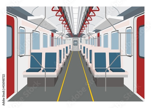 Commuter train interior. Simple illustration in perspective view.