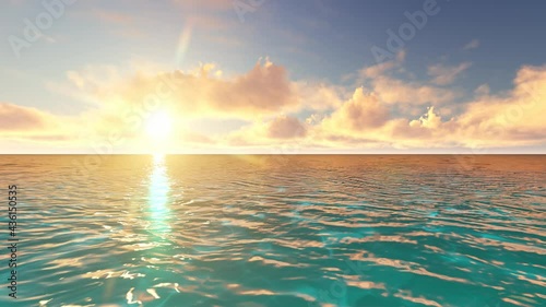 Beautiful tranquil natural vacation seascape with scenic ocean waves in tropical environment, deep clear transparent pure blue water background. A summer travel in paradise, peaceful 3D render