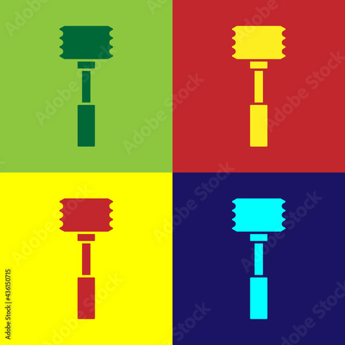 Pop art Kitchen hammer icon isolated on color background. Meat hammer. Vector