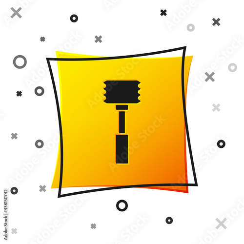 Black Kitchen hammer icon isolated on white background. Meat hammer. Yellow square button. Vector