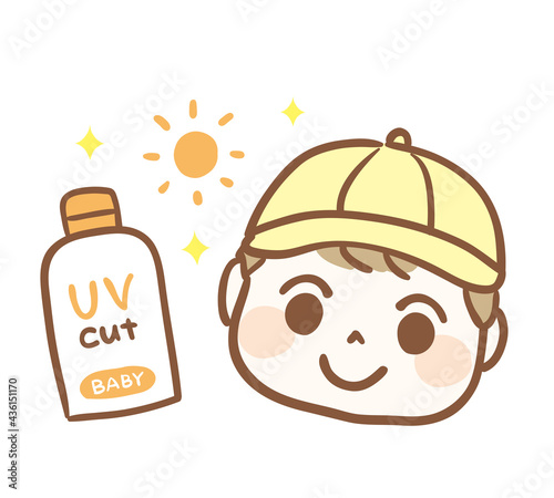 日焼け止めと赤ちゃんのイラスト