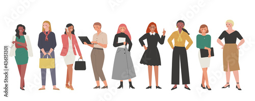 Business woman in various fashion styles. flat design style minimal vector illustration.