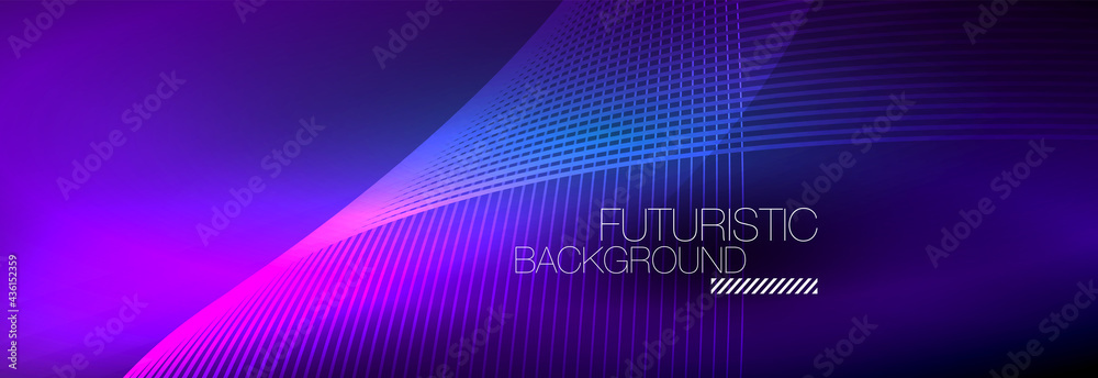 Abstract neon glowing light in the dark with waves. Shiny magic energy and motion concept, vector abstract wallpaper background
