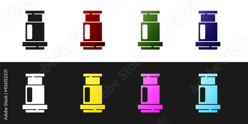 Set Aeropress coffee method icon isolated on black and white background. Device for brewing coffee. Vector