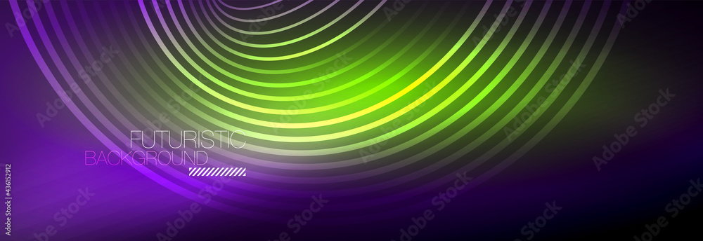 Dark abstract background with glowing neon circles. Trendy layout template for business or technology presentation, internet poster or web brochure cover, wallpaper Dark abstract background with glowing neon circles. Trendy layout template for business or technology presentation, internet poster or web brochure cover, wallpaper