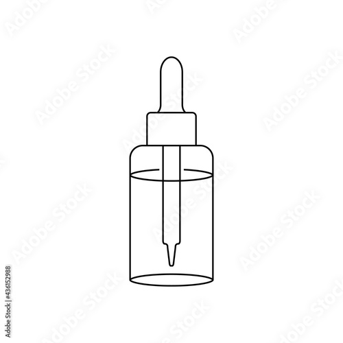 Bottle with a dropper. Vector line icon. Illustration and drawing on white background.