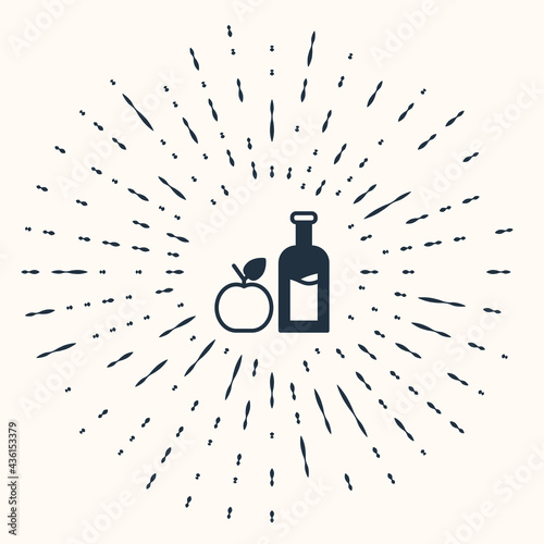 Grey Apple cider bottle icon isolated on beige background. Beverage glass bottle. Abstract circle random dots. Vector