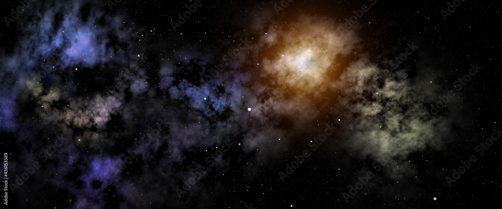 Fototapeta Przestrzeń tła z mgławicy i gwiazd. Galaktyka Drogi Mlecznej z chmurą i pyłem kosmicznym we wszechświecie. ilustracja 3d