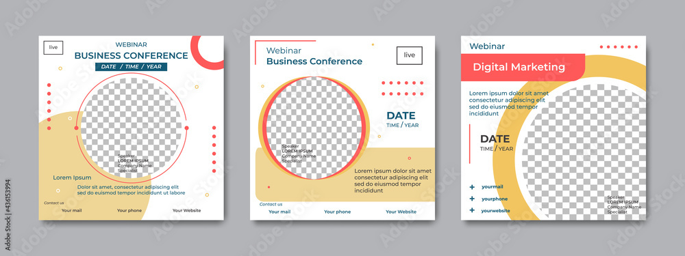 Set of modern minimalist social media post template. Suitable for webinars, seminars, marketing, flyer and other events. Vector graphics modern background. Set of modern minimalist social media post template. Suitable for webinars, seminars, marketing, flyer and other events. Vector graphics modern background.