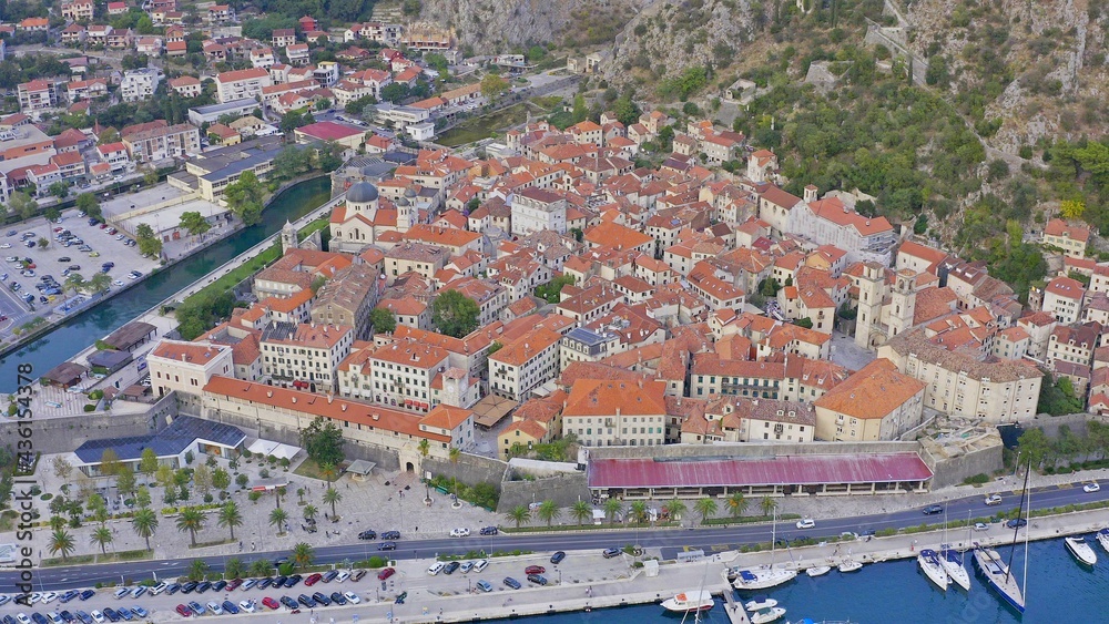 Kotor. The old town of Kotor from above. Montenegro. View from above. Aerial photography