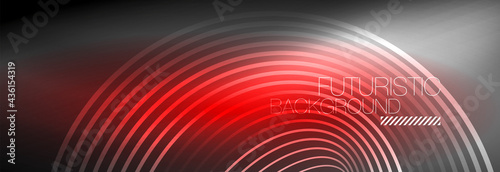 Dark abstract background with glowing neon circles. Trendy layout template for business or technology presentation, internet poster or web brochure cover, wallpaper