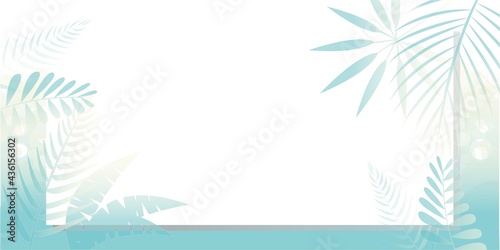 Cool Summer concept background. Tropical leave and Beach waves decoration illustration for banner, event, card, promotion background and design. Vector illustration.