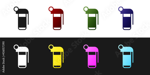 Set Hand grenade icon isolated on black and white background. Bomb explosion. Vector