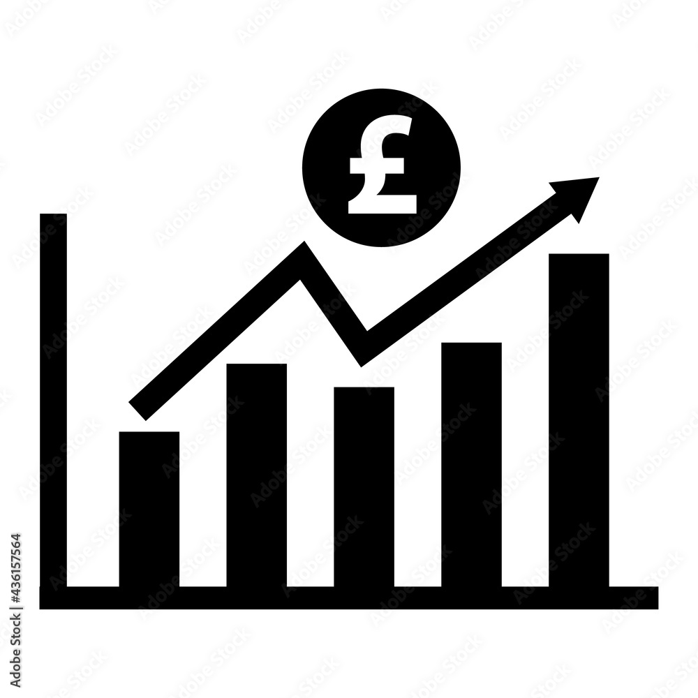 increase pound currency chart icon on white background. sales symbol. chart increasing revenue sign. flat style. increase pound currency chart icon on white background. sales symbol. chart increasing revenue sign. flat style.