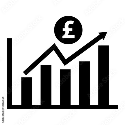 increase pound currency chart icon on white background. sales symbol. chart increasing revenue sign. flat style.