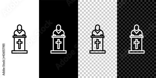 Set line Church pastor preaching icon isolated on black and white background. Vector Illustration