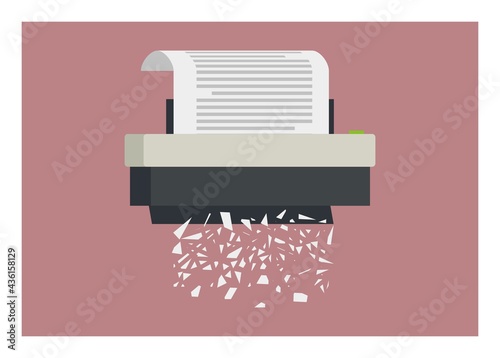 Paper shredder with paper flakes simple flat illustration