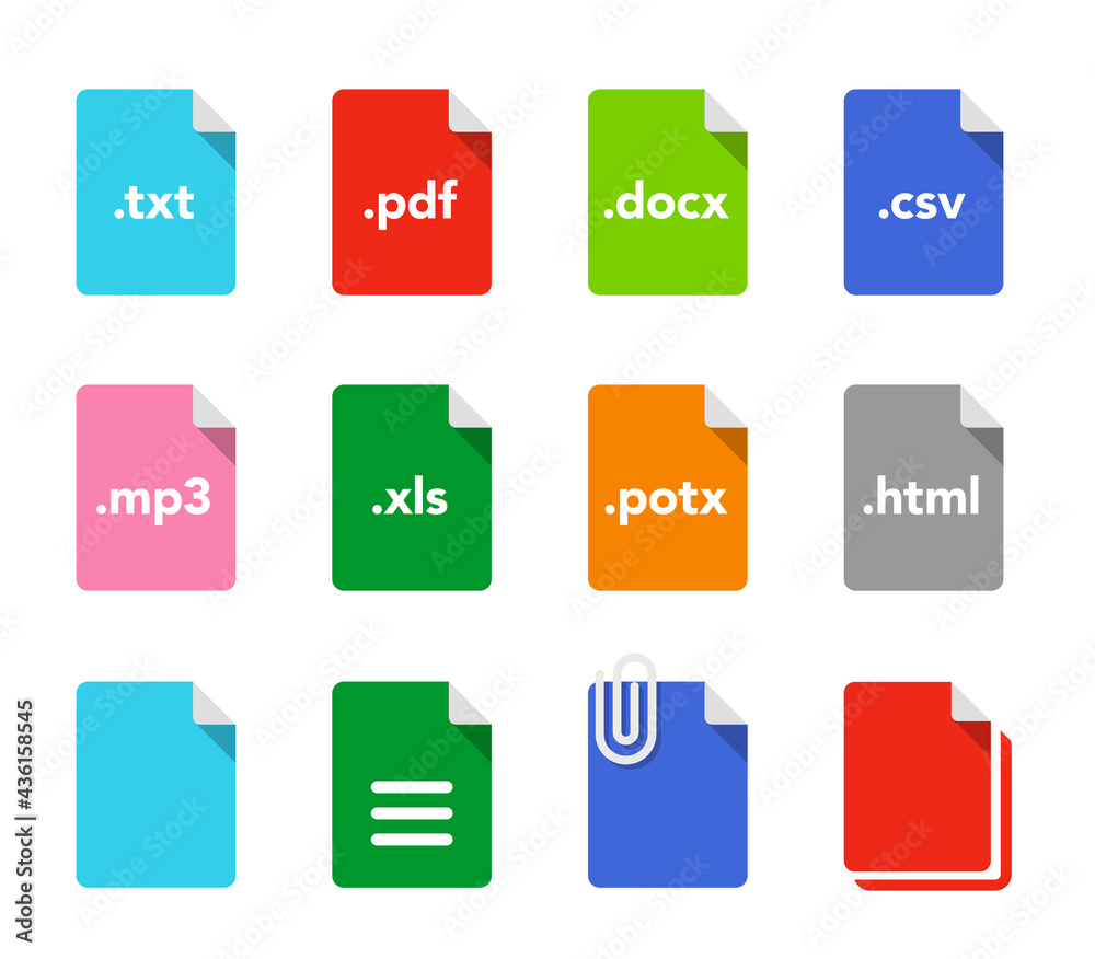 拡張子つき書類ファイルのアイコンセット Stock Vector Adobe Stock