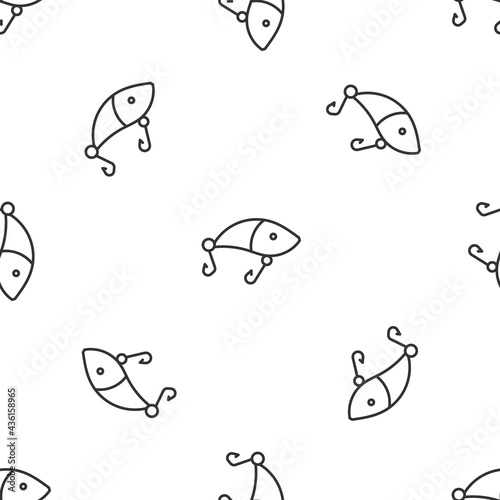 Grey line Fishing lure icon isolated seamless pattern on white background. Fishing tackle. Vector