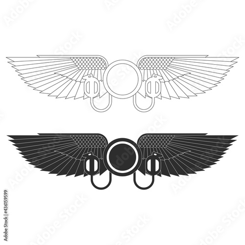 vector monochrome icon set with ancient egyptian symbol Winged sun for your project