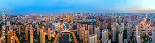 Cuadro en lienzo Aerial photography of skyline night scene of Tianjin urban architectural landsca
