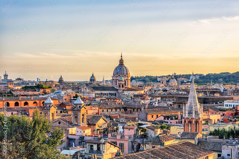 Rome city roofs at sunset