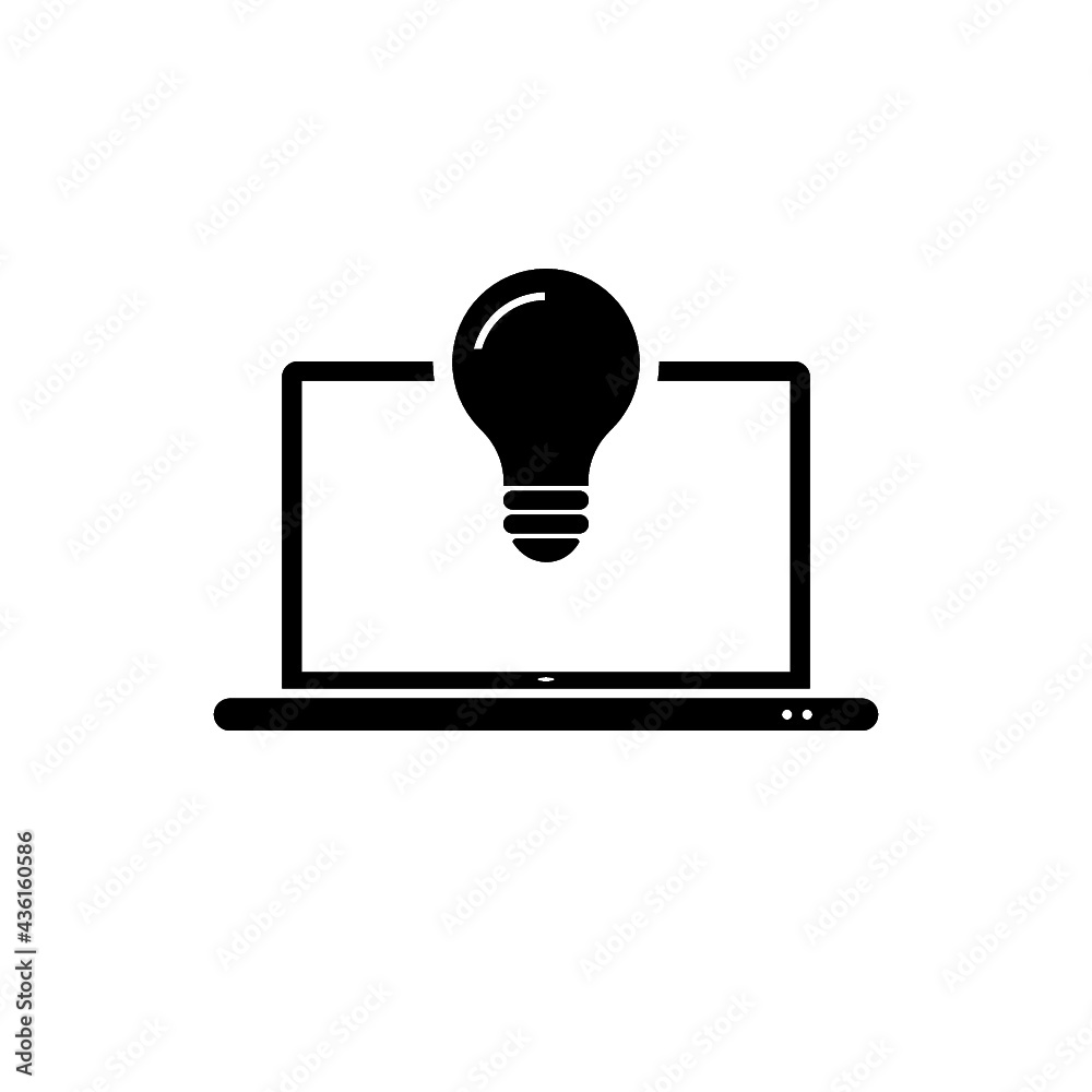 Business light bulb on laptop screen icon isolated on white background Business light bulb on laptop screen icon isolated on white background