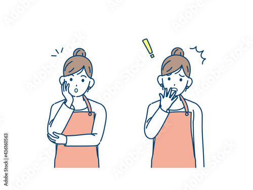 主婦　驚く　びっくり　表情　ポーズ　女性　上半身　イラスト素材