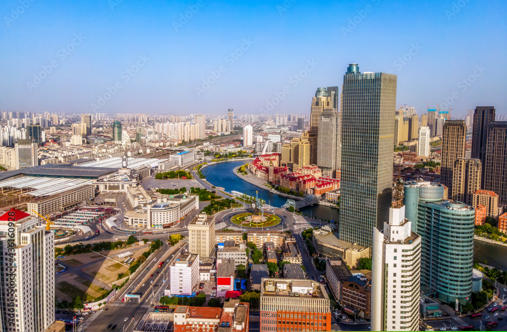 Obraz premium Aerial photograph of skyline of architectural landscape of Tianjin Financial Center