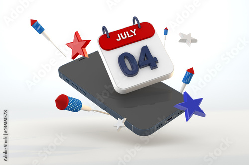 4th july calendar independence day with mockup smartphone 3d render digital celebration photo