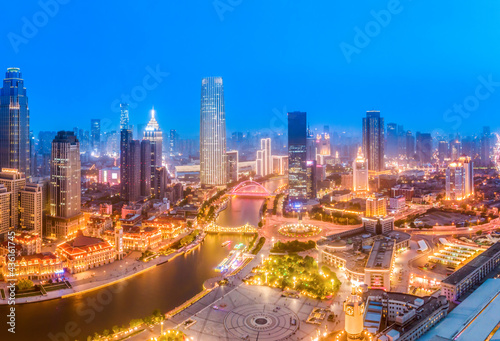 Aerial photography of skyline night scene of Tianjin urban architectural landscape © 昊 周