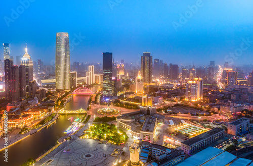 Aerial photography of skyline night scene of Tianjin urban architectural landscape © 昊 周