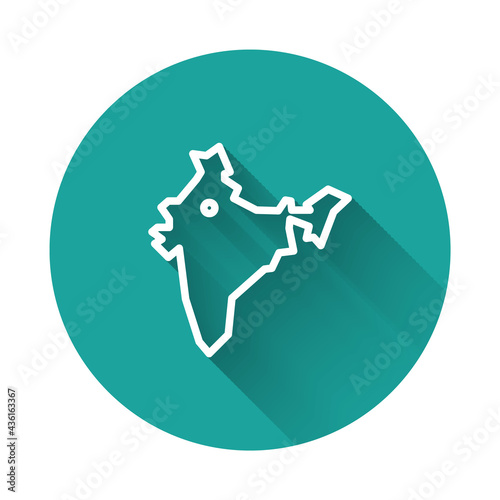 White line India map icon isolated with long shadow. Green circle button. Vector © vector_v