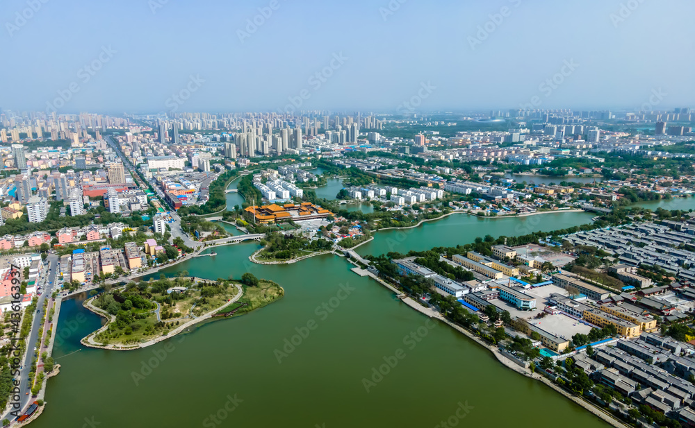 Aerial panorama of Dongchang ancient city in Liaocheng, Shandong Province