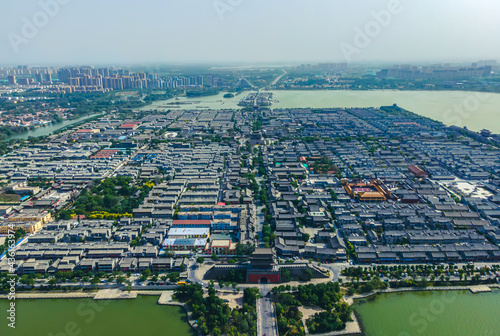 Aerial panorama of Dongchang ancient city in Liaocheng, Shandong Province