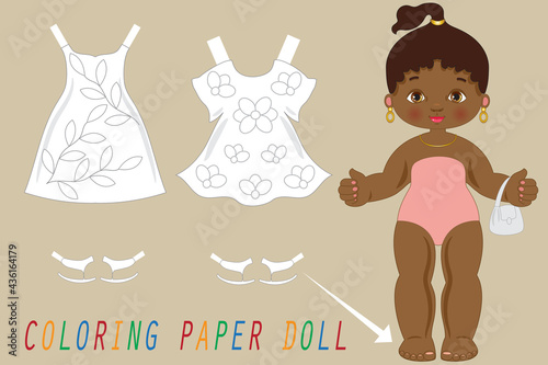 Paper doll with coloring clothes to collection or for girls' play photo