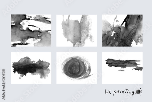 Ink painting. Ink stains, isolated on white background. Paint wash. photo