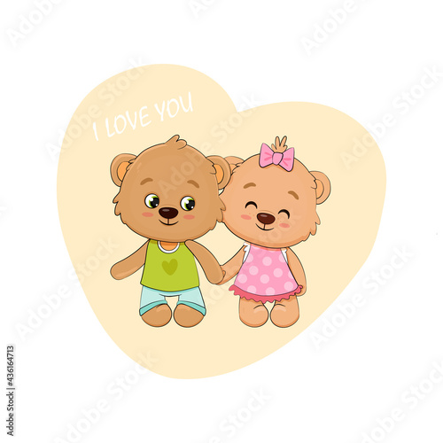Cute teddy bears with heart on a white background
