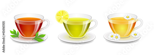 Set of cup tea. Vector illustration.