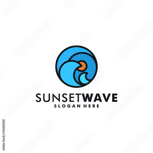 Sunset wave logo design template vector