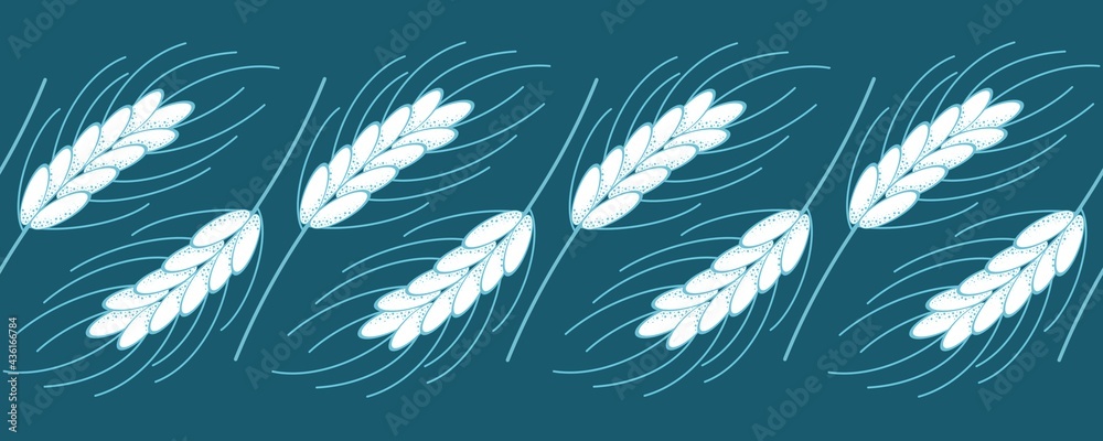 Decorative seamless pattern, border of wheat ears on a blue background Decorative seamless pattern, border of wheat ears on a blue background