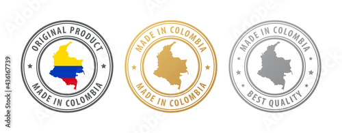 Made in Colombia - set of stamps with map and flag. Best quality. Original product.