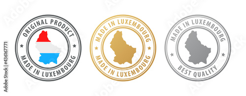 Made in Luxembourg - set of stamps with map and flag. Best quality. Original product.