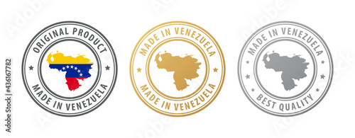 Made in Venezuela - set of stamps with map and flag. Best quality. Original product. photo