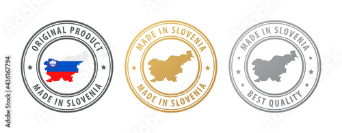 Made in Slovenia - set of stamps with map and flag. Best quality. Original product.