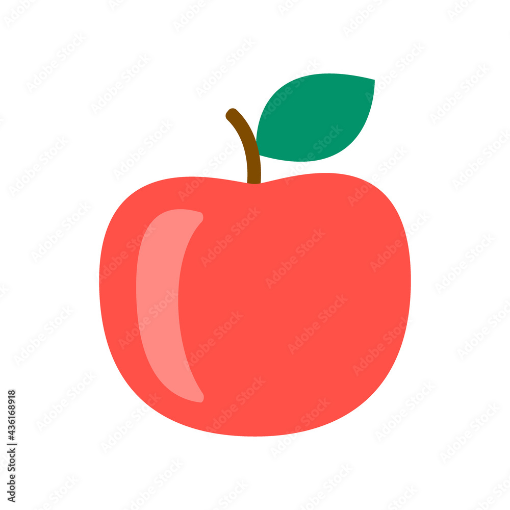 Red apple closeup, harvest ripe fruit icon. Popular healthy garden food. Apple fruit. Vector flat illustration Red apple closeup, harvest ripe fruit icon. Popular healthy garden food. Apple fruit. Vector flat illustration