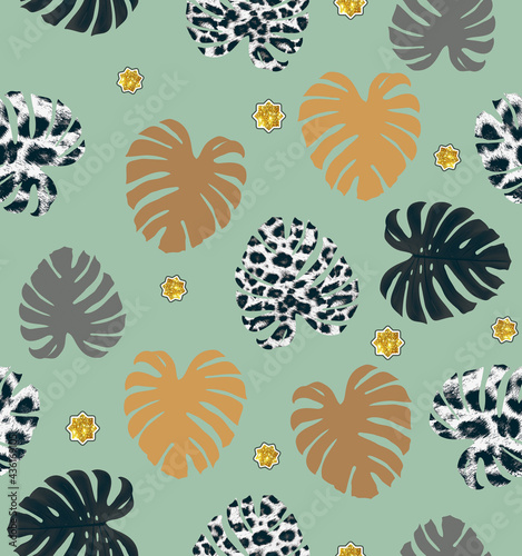 Cute Tropical Leaves Abstract Pattern Seamless Design Element with Trendy Fashion Colors Elegant Concept Perfect for Fabric Print Wrapping Paper