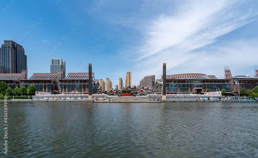 Street View of modern architecture along Haihe River in Tianjin