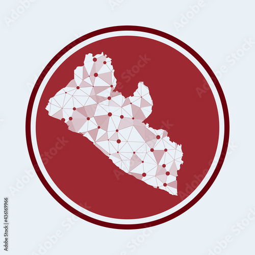 Trendy tech logo of Liberia. Geometric mesh round design. Technology, internet, network, telecommunication concept. Vector illustration.